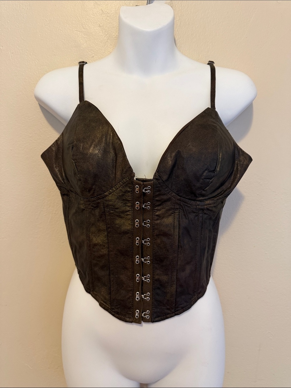 Fashion Nova Brown Faux Leather Corset Top